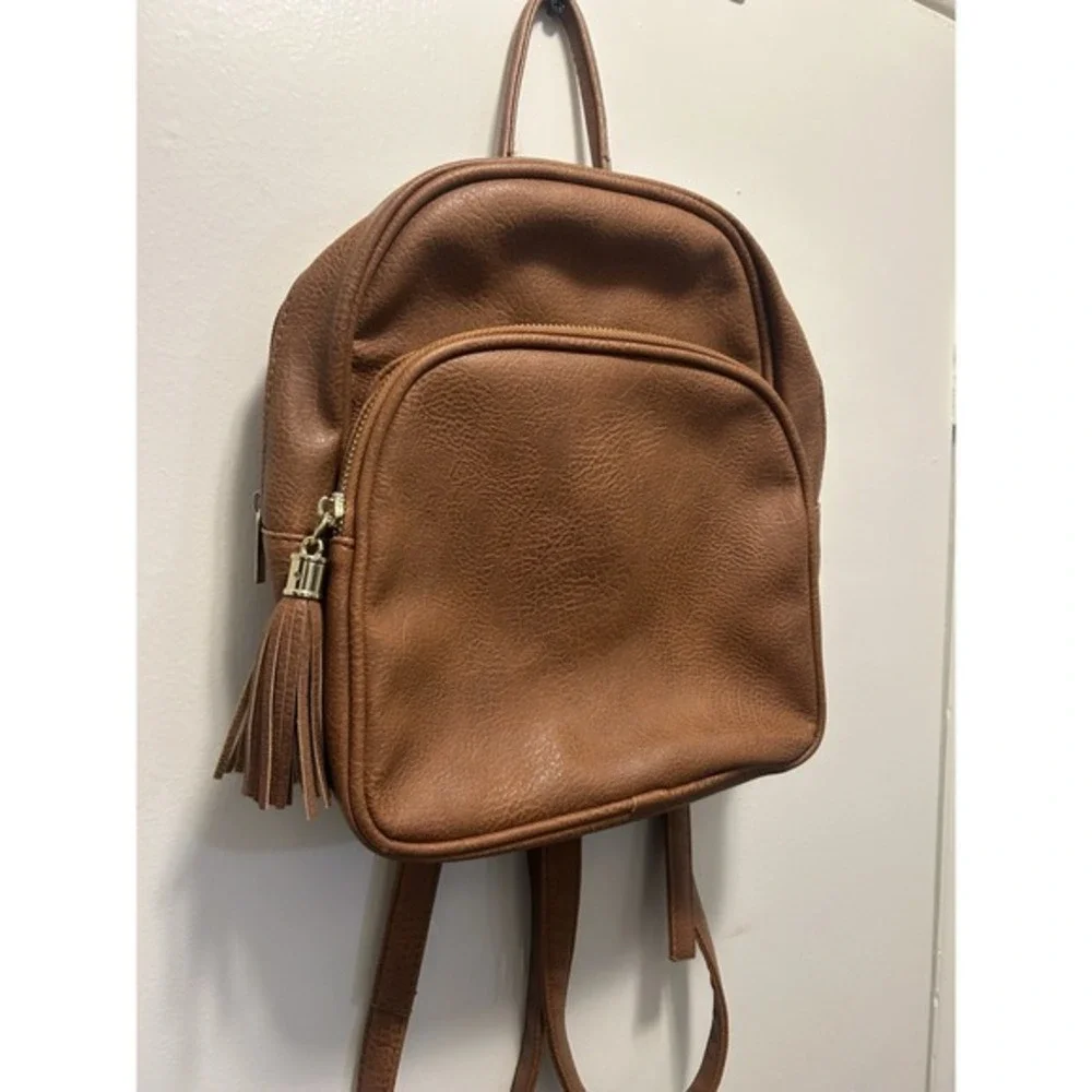 Brown Faux Leather‎ Backpack Bag Purse 10